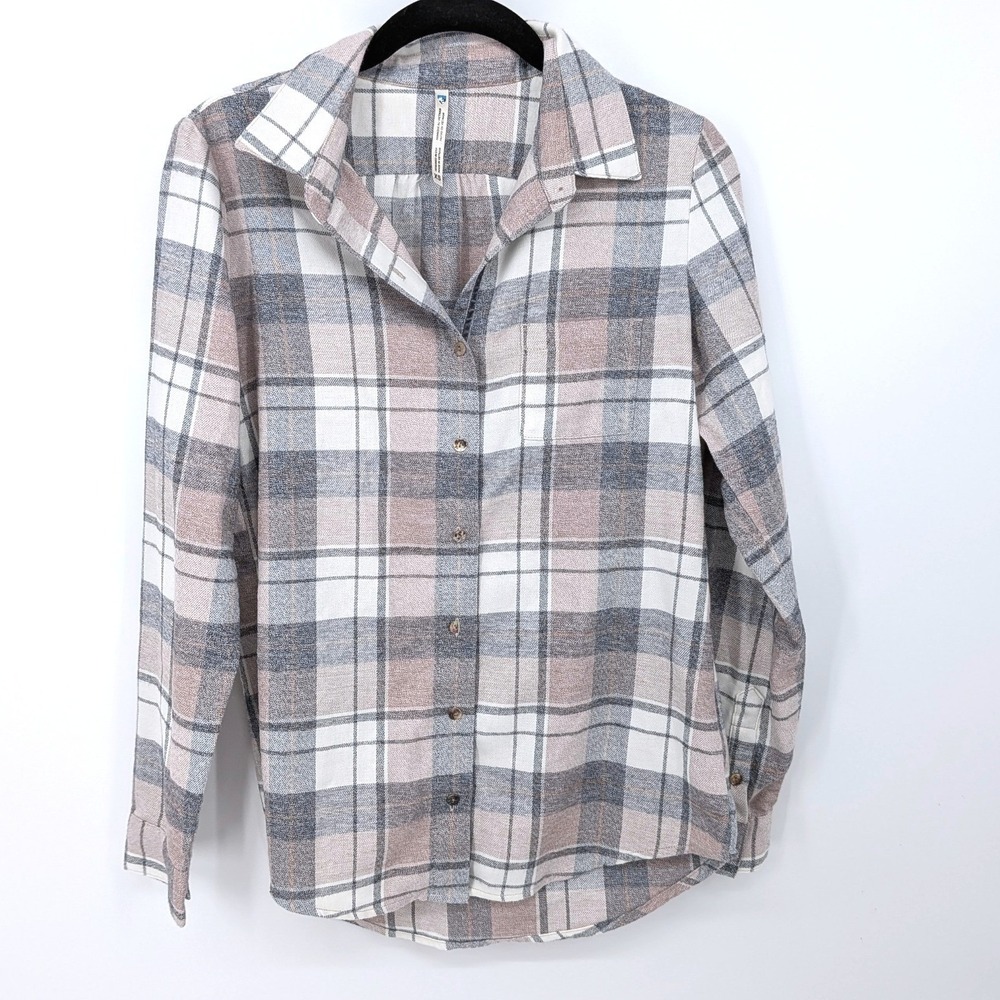 KUHL Flannel Shirt Women XS Pink Plaid Button Down Long Sleeve Outdoor Casual